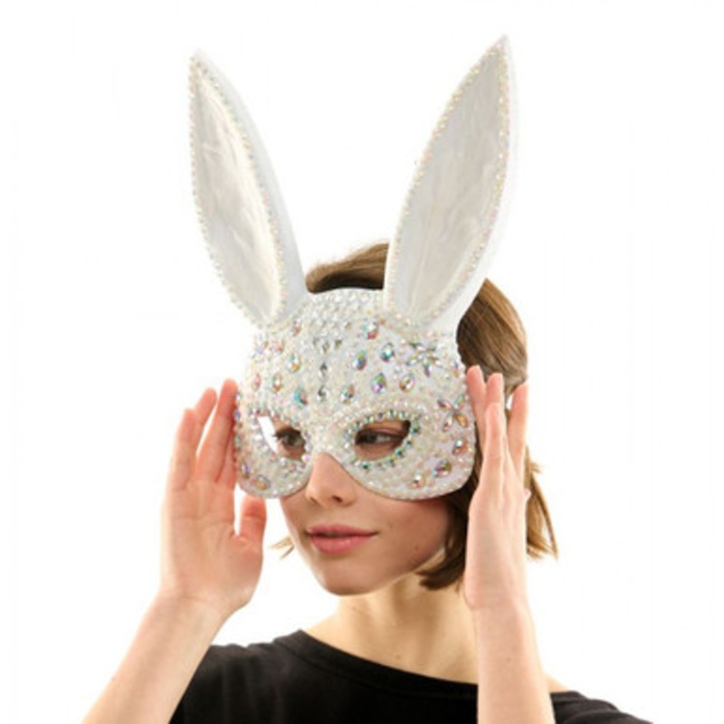 Rhinestone Gray Bunny Mask