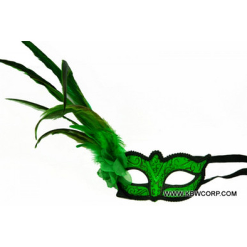 Venetian mask w/feather Green