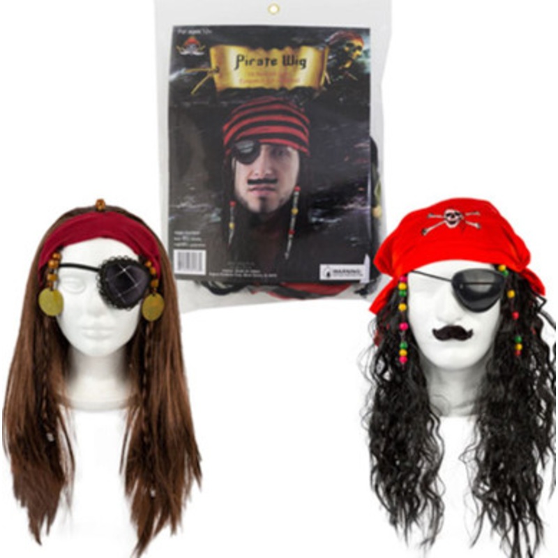 PIRATE WIG 3AST HAIR/BANDANA/BRAIDS 19.5INL HAIR PIRATEPB Assorted Styles