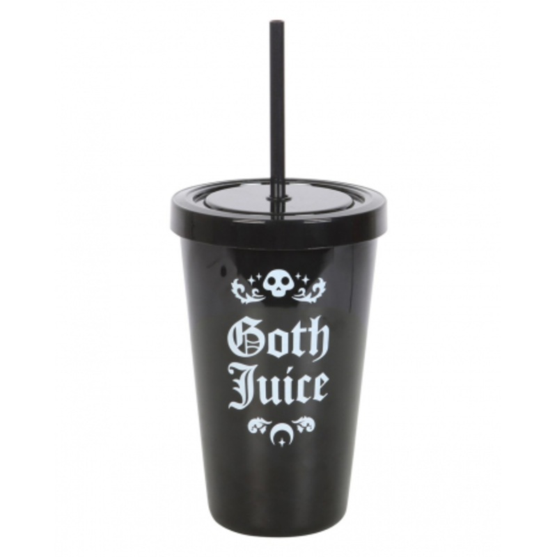 Black "Goth Juice" Drinks Cup With Straw