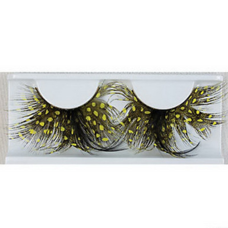 Eyelash Feather Black w/Yellow Polka Dots