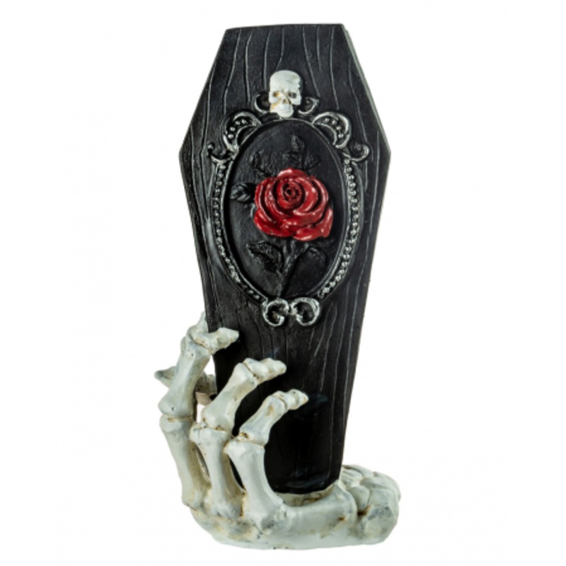 Skeleton Hand With Black Coffin 25cm