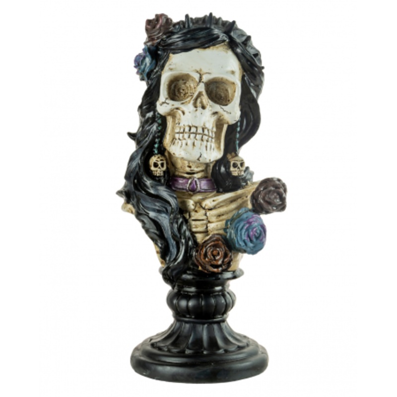 Skeleton Lady Bust With Roses & Skull 26,5cm