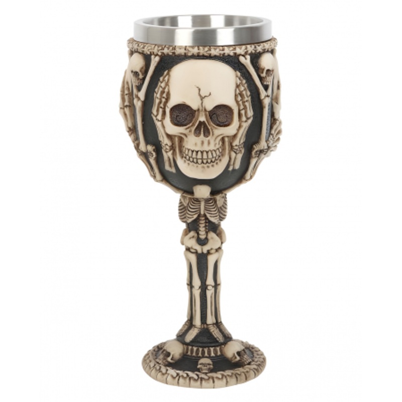 Skull Goblet With 3 Skulls & Bones As Motif 19cm