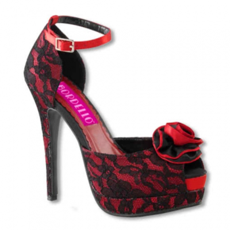 Red Satin High Heels Bordello UK 5 US 7