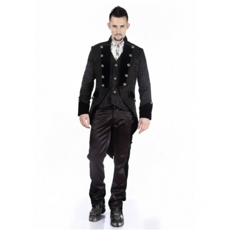 Gothic Men brocade frock coat black S