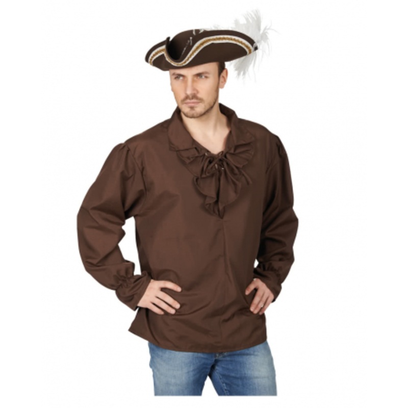 Miitelalter Shirt With Ruffled Collar Brown S