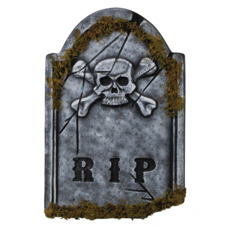 R.I.P. Gravestone With Skull & Moss 53cm