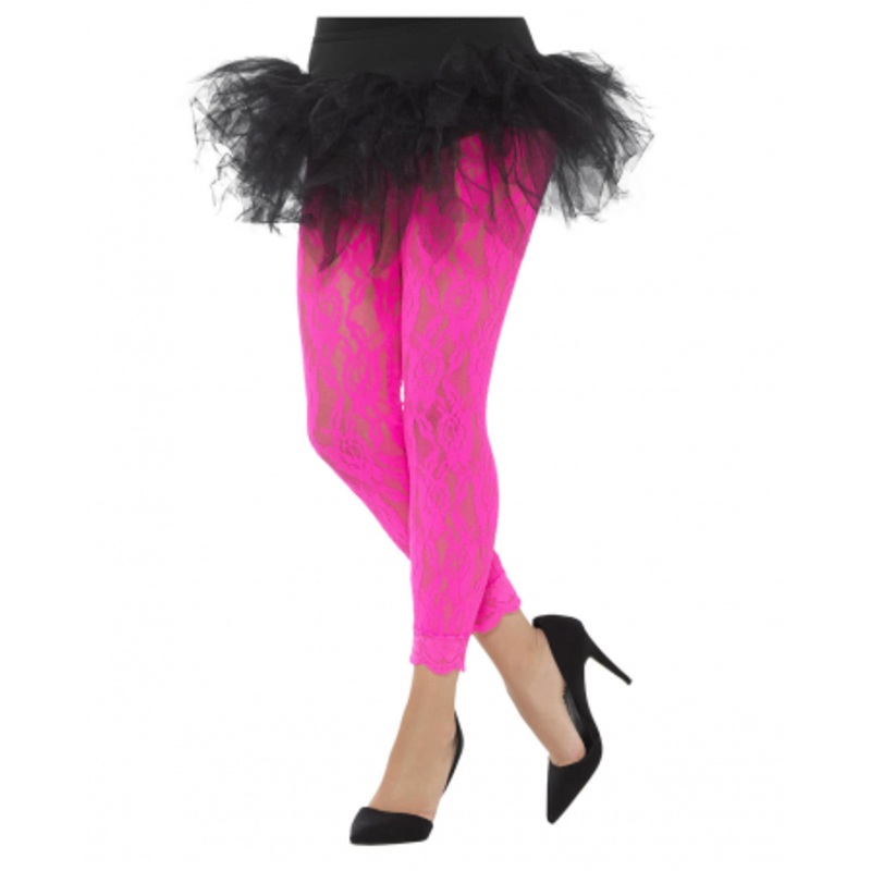80s Lace Leggings Neon Pink