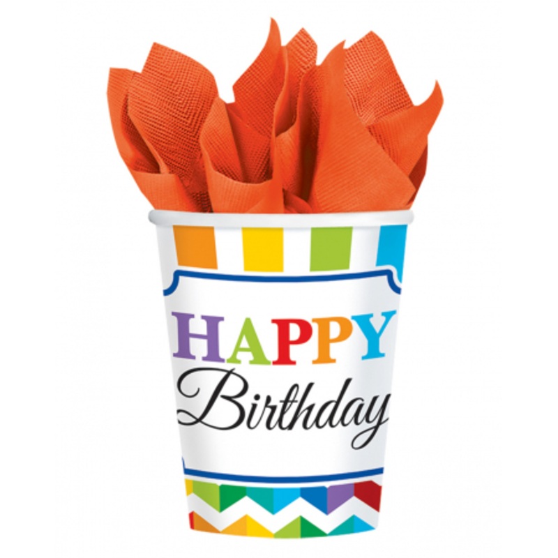 Happy Birthday Rainbow Paper Cup 8 Pcs.
