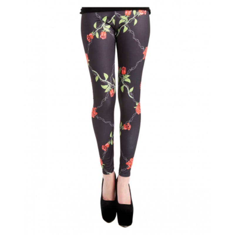 Leggings With Roses And Barbed Wire S/M