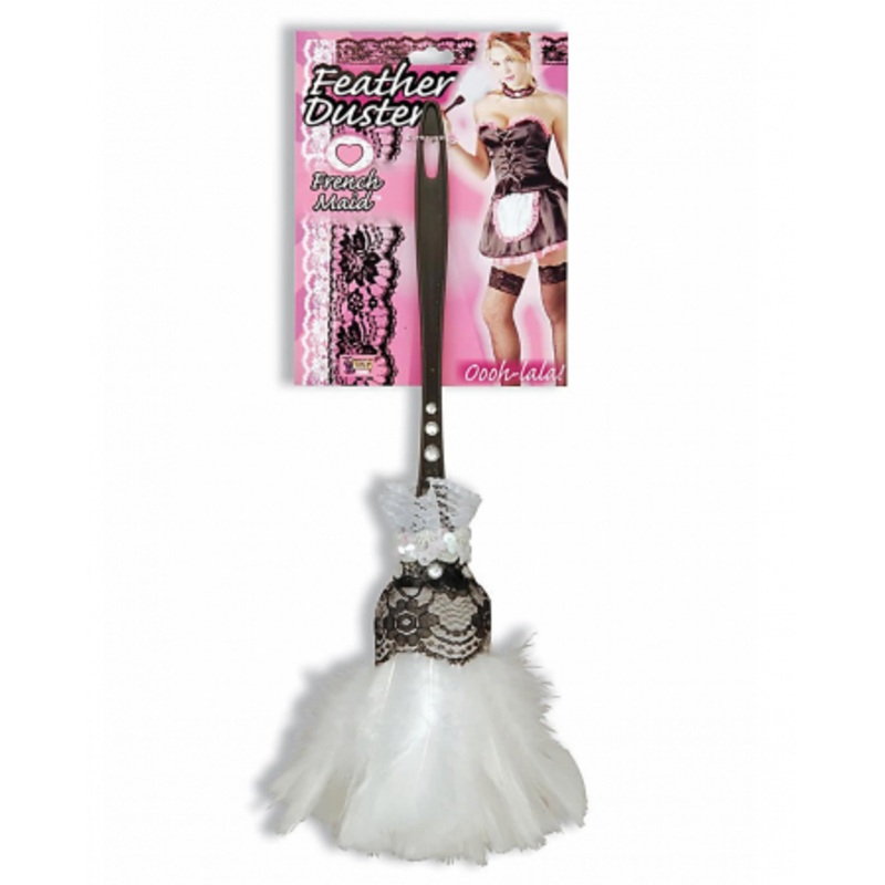 White Feather Duster With Feathers & Lace