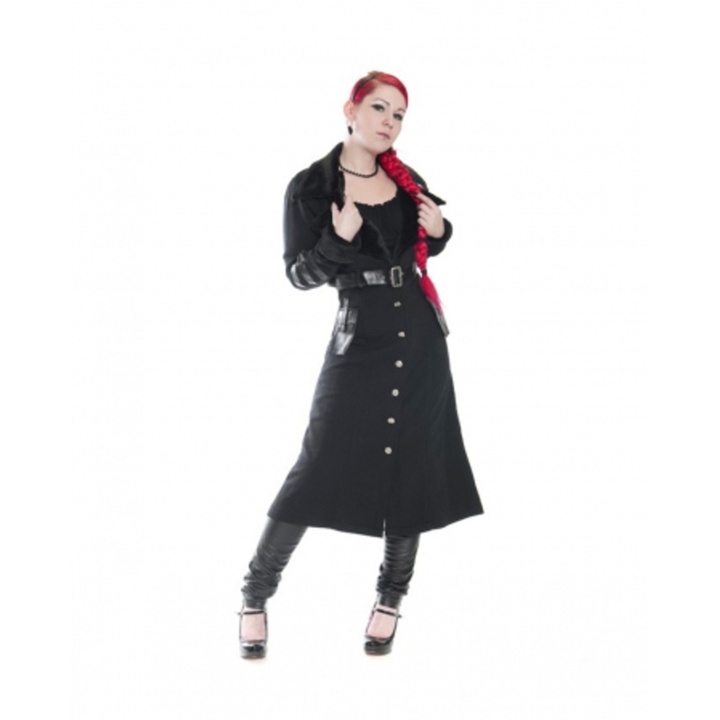 Women's Coat With Faux Fur Collar Black L