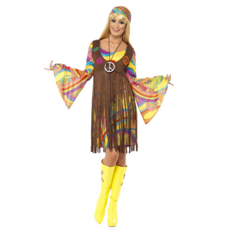 60's Hippie Costume With Fringed Dress S
