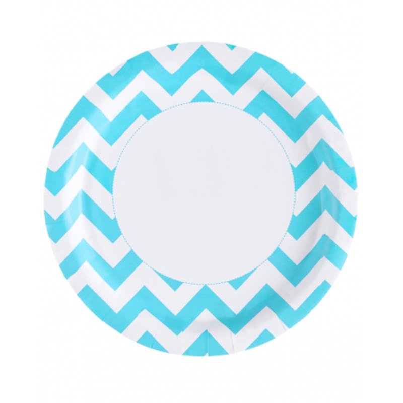 Caribbean Blue Zig-Zag Paper Plates 8 Pc.