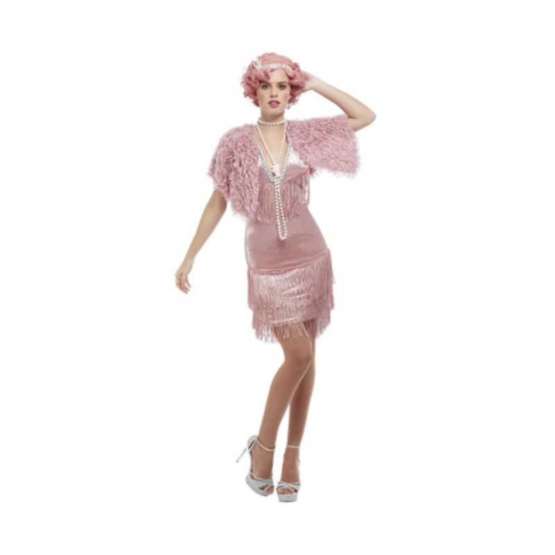 20`s Pink Flapper Charleston Costume L