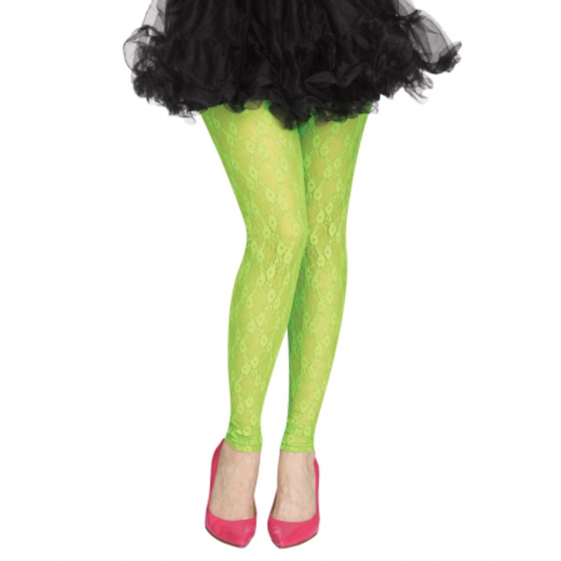 80s Mesh Leggings With Lace Neon Green