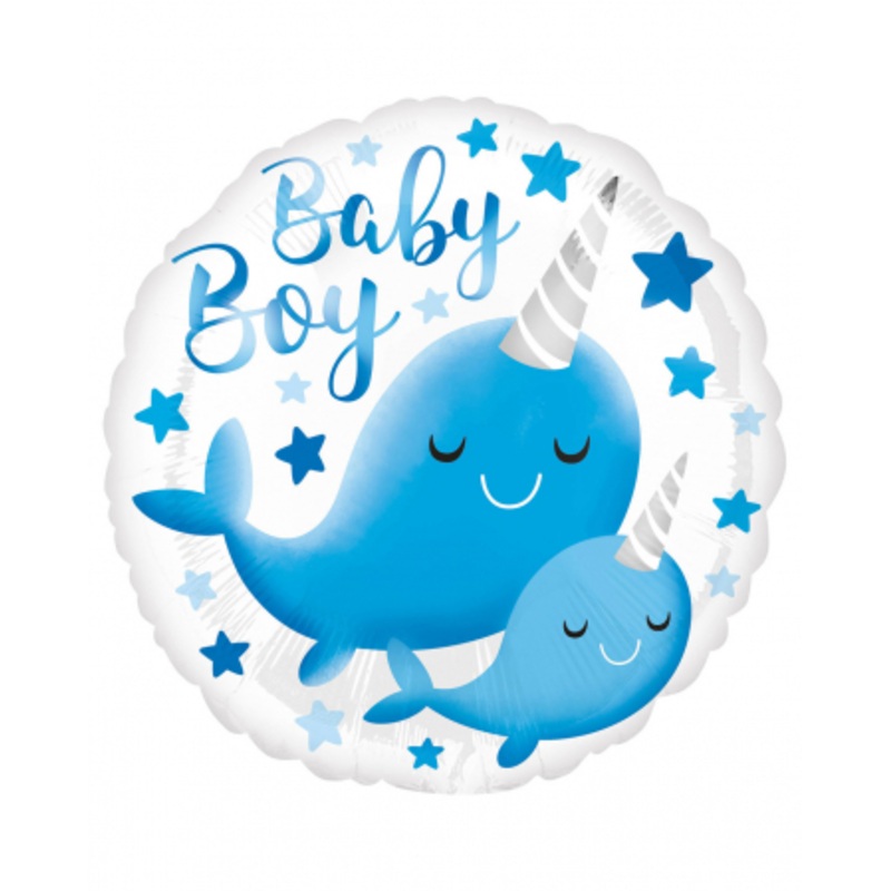 Baby Boy Narwal Foil Balloon Blue