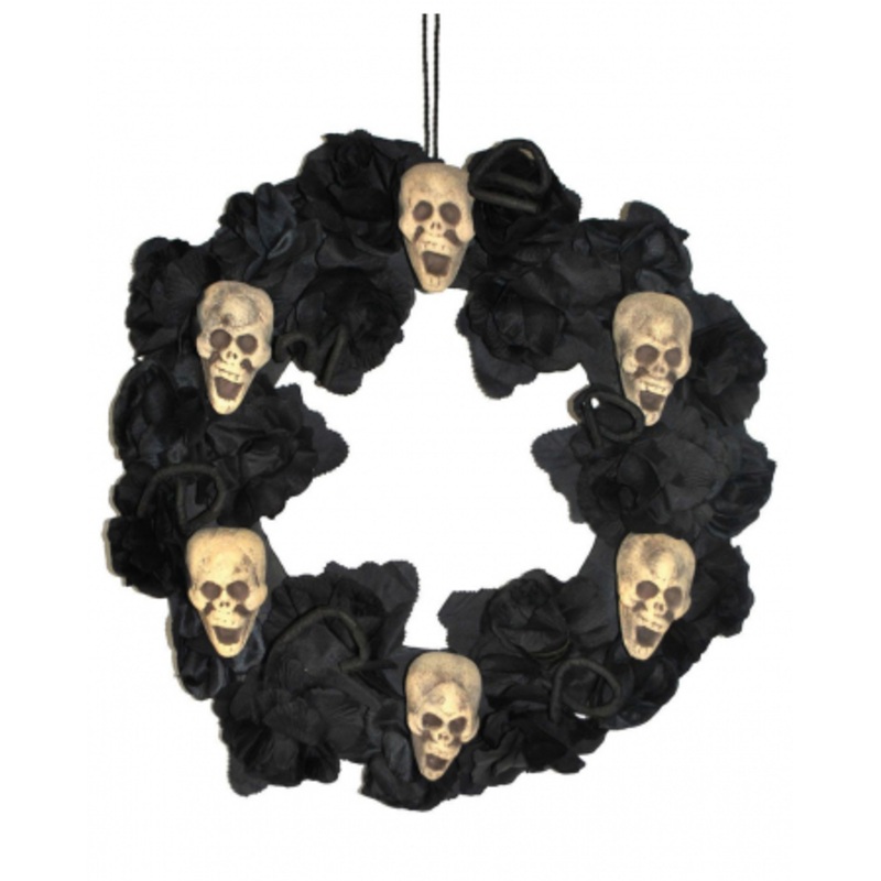 Halloween Door Wreath With Roses & Skulls