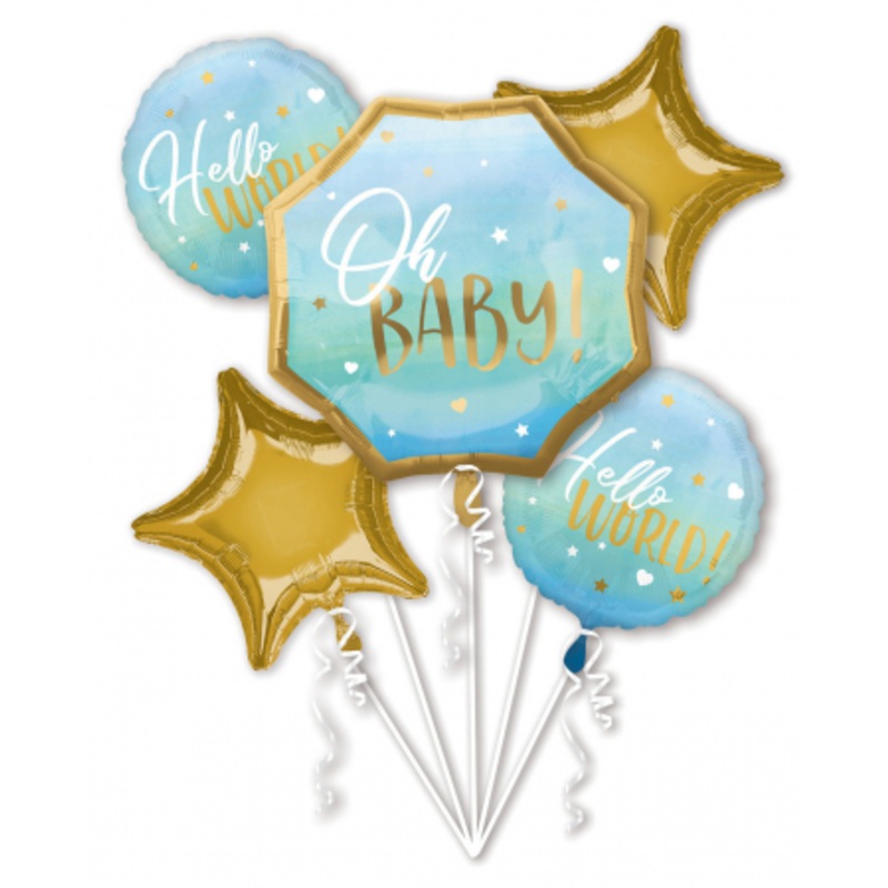 Hello World Foil Balloon Bouquet Blue