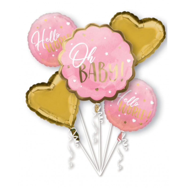 Hello World Foil Balloon Bouquet Pink