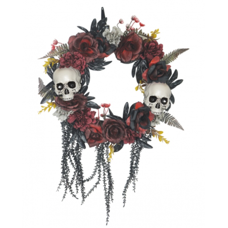 Halloween Door Wreath With Faded Roses & Skulls
