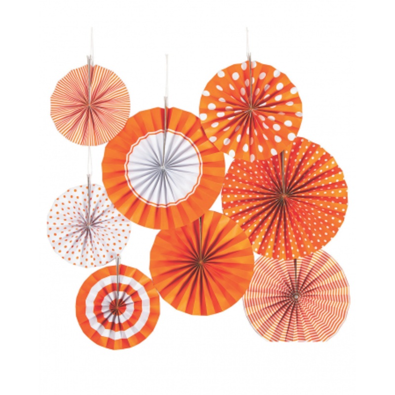 Hanging Decoration Fan Set Orange White 8pcs.