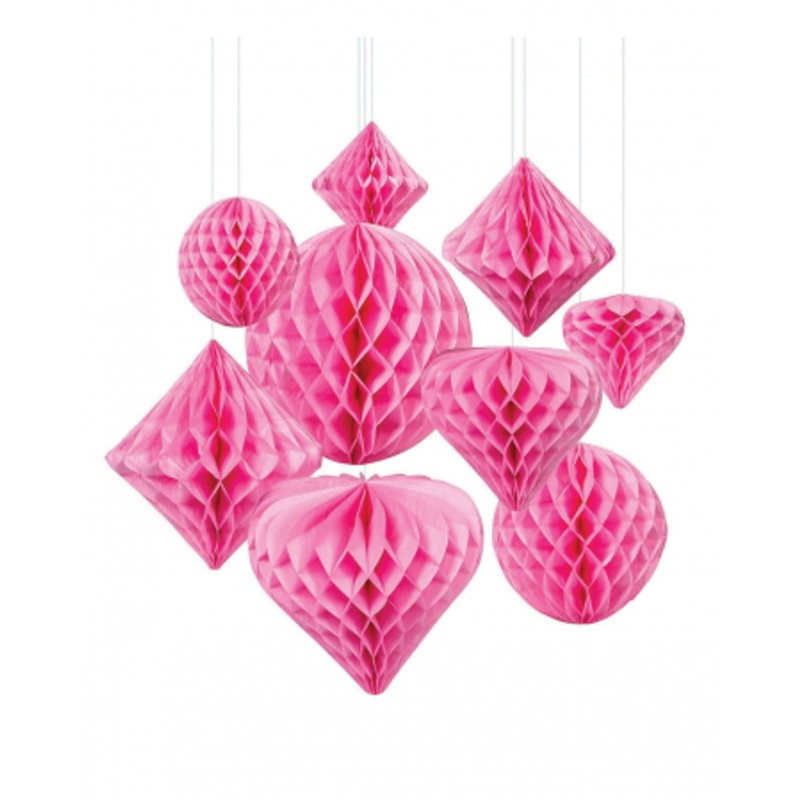 Honeycomb Ball Hanging Decoration Set 12 Pcs Pink