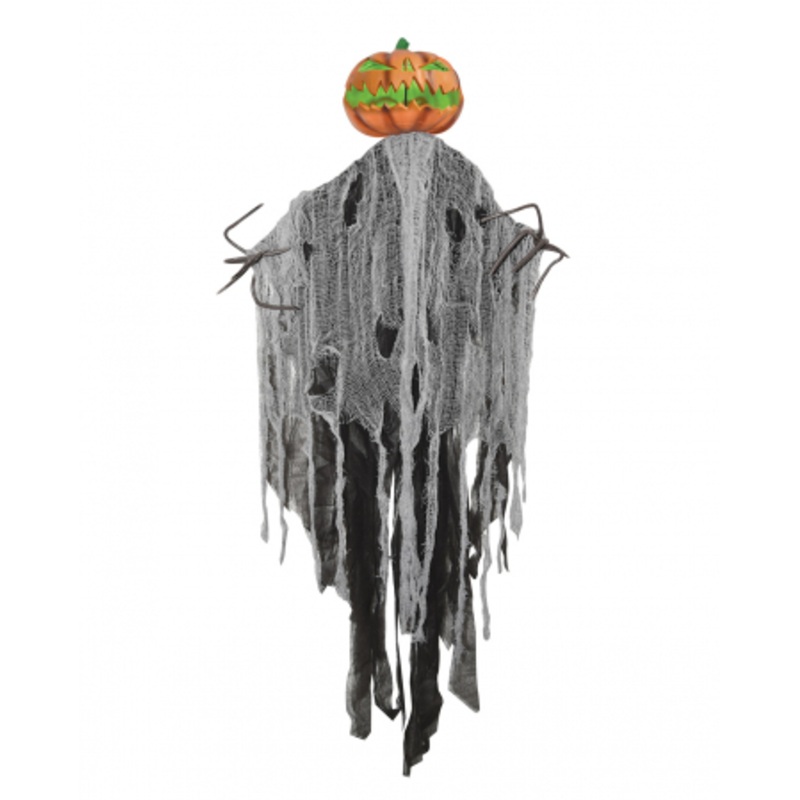 Pumpkin Scarecrow In Rag Dress With LED