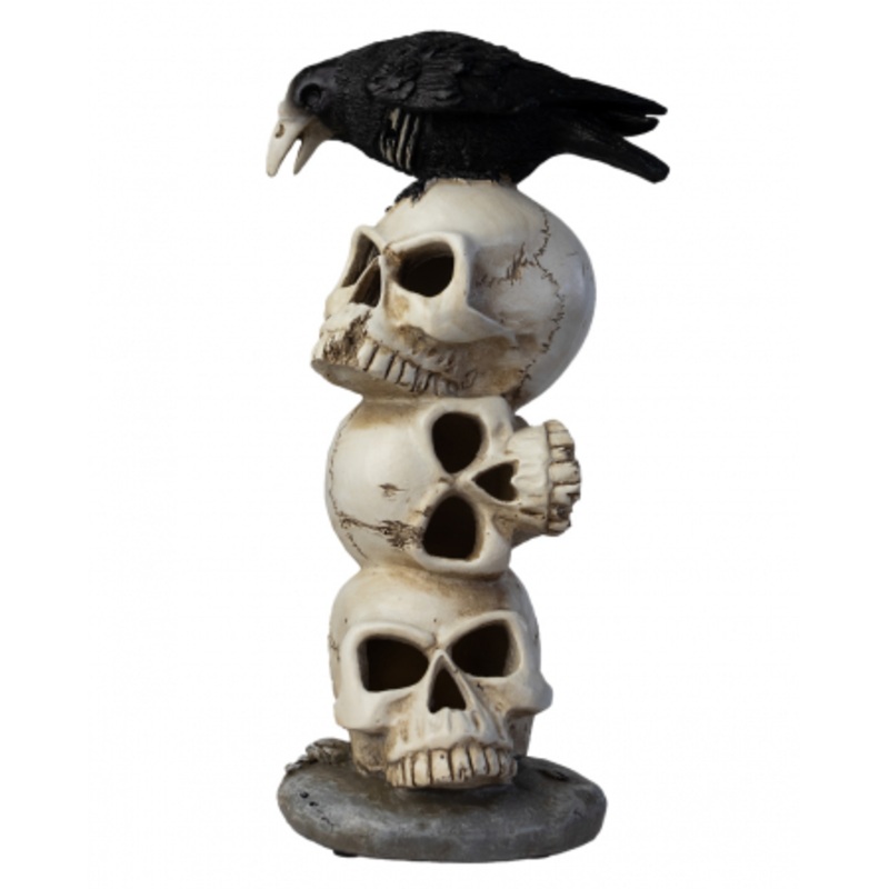 Raven On Skull Tower With LED Light 29cm