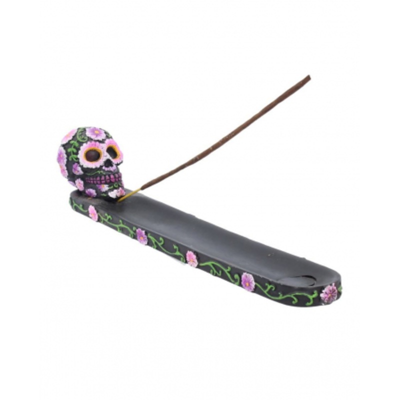 Sugar Skull With Flowers Incense Holder
