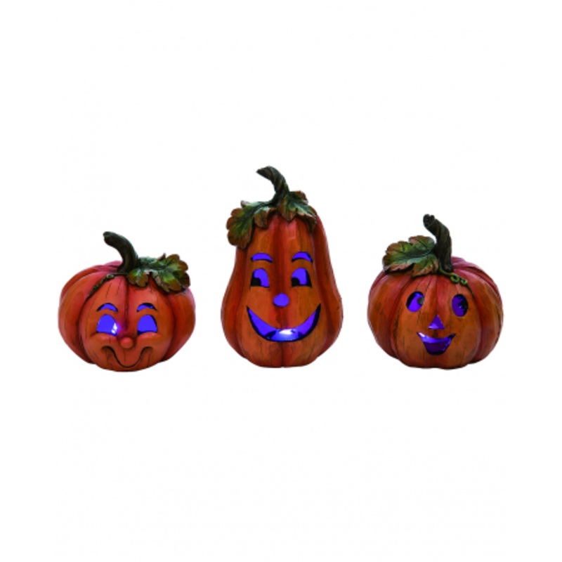 Halloween Pumpkin Decorative Figure In Wood Look Set Of 3