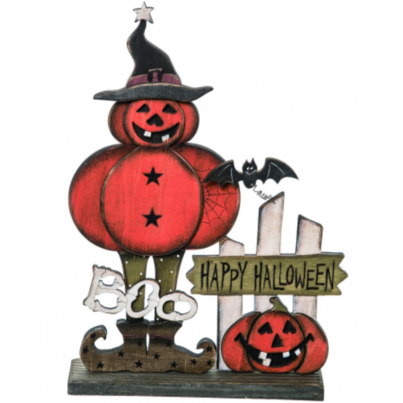Happy Halloween Pumpkin Wooden Decoration Stand 33cm