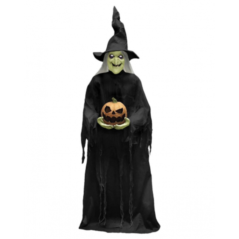 Scary Witch With Flame Pumpkin Animatronic 215cm