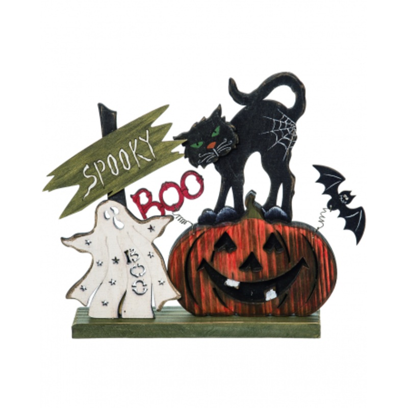 Spooky Cat & Pumpkin Stand Decoration 24cm