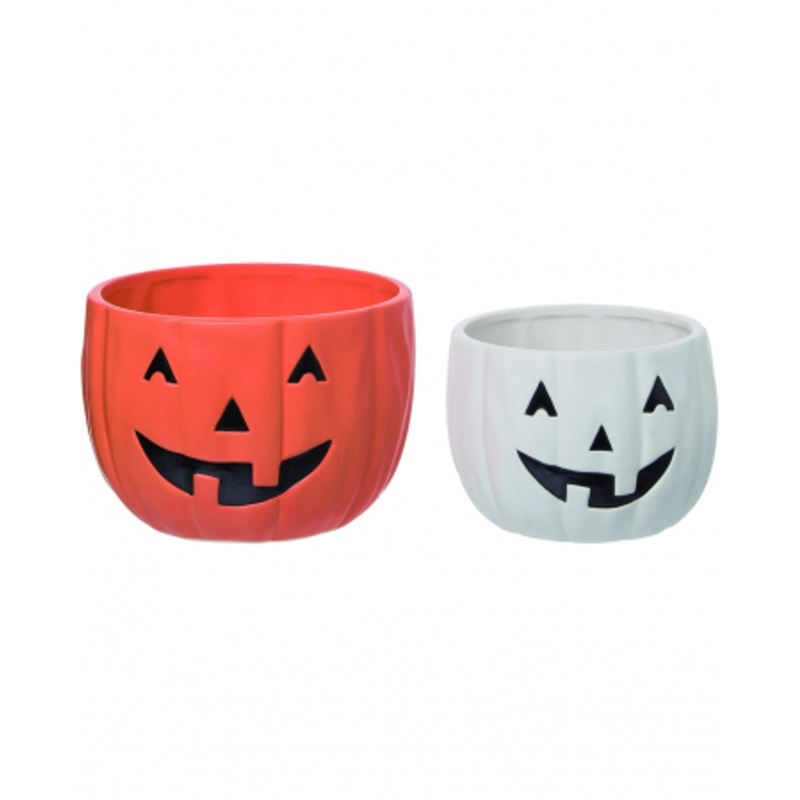 White & Orange Halloween Pumpkin Bowls Set Of 2 20x12cm
