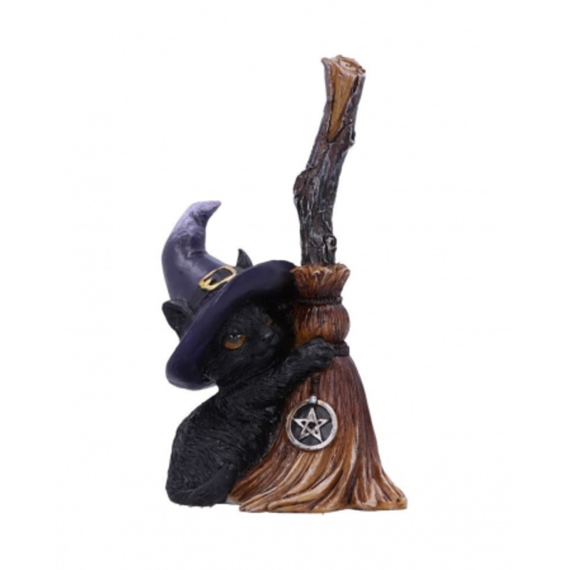 Witch Cat With Witch Broom 11,5cm