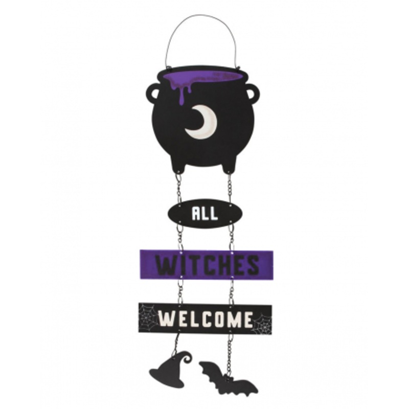 All Witches Welcome Witch Cauldron Hanging Sign 30cm