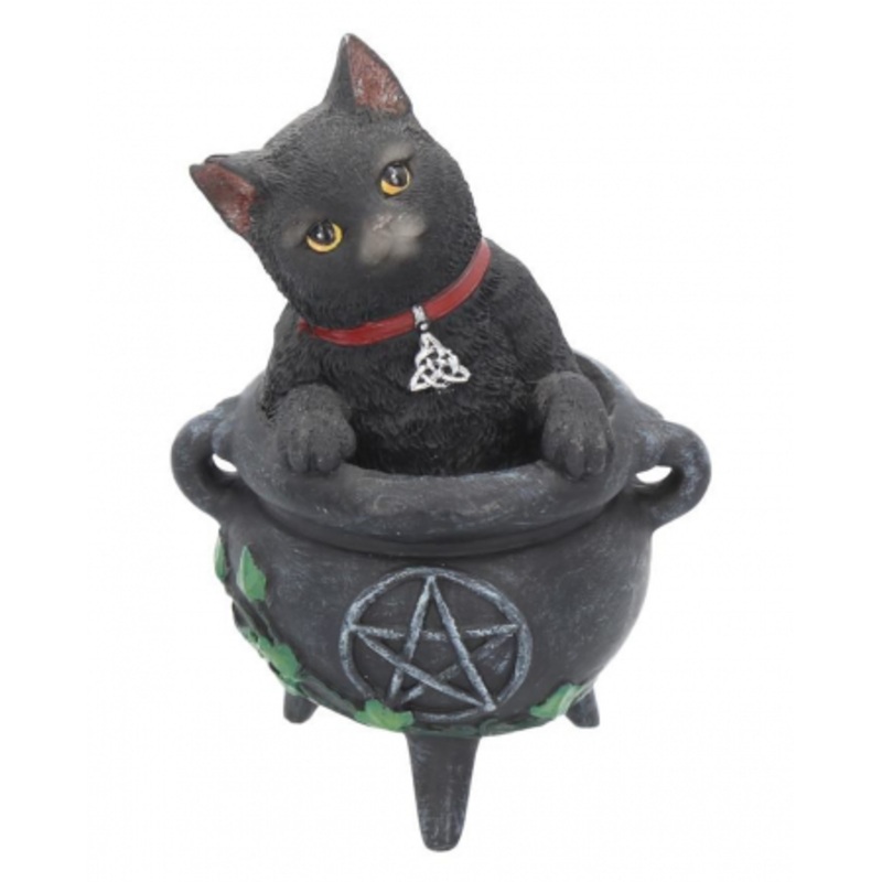 Black Cat In Witch Cauldron 12cm
