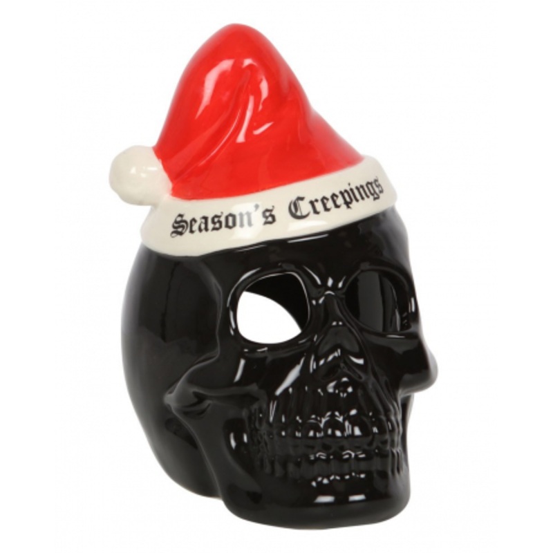 Black Skull With Santa Hat Tea Light Holder