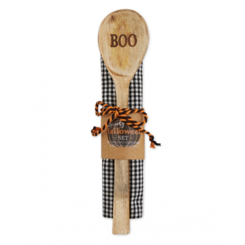 "Boo" Wooden Spoon & Tea Towel Set