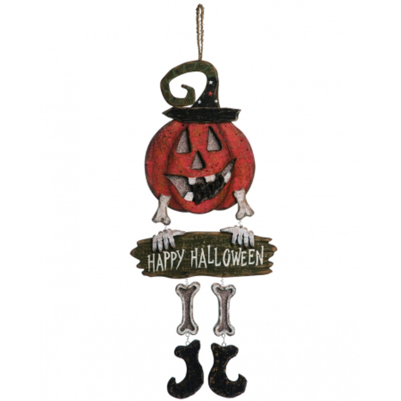 Happy Halloween Pumpkin Skeleton Decoration Sign