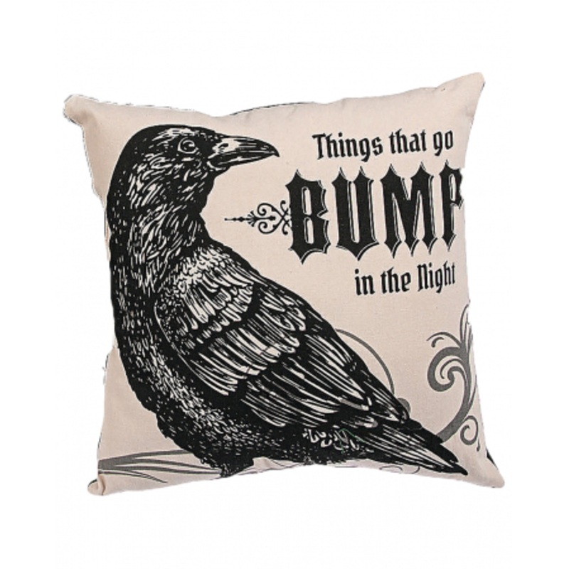 Vintage Halloween Pillow With Raven