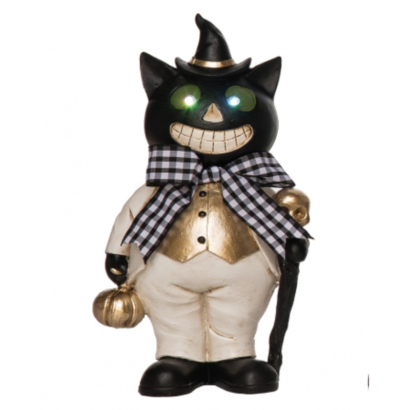 Fancy Halloween Cat With Light Up Eyes 25cm
