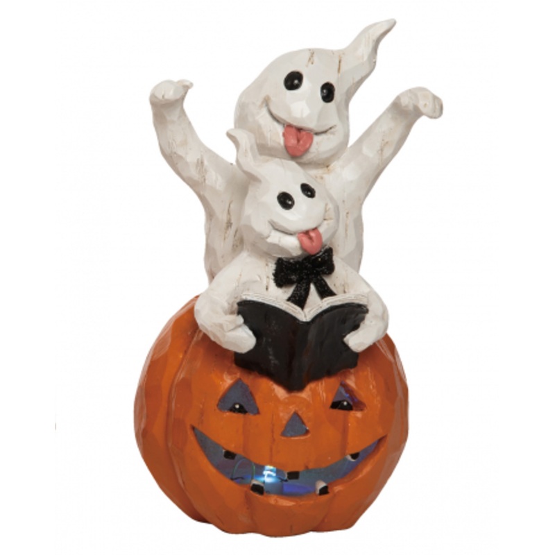 Ghosts With Book On Light Up Pumpkin 22cm