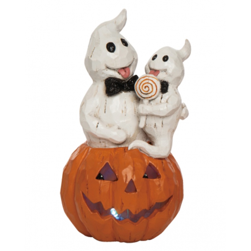 Ghosts With Lollipop On Light Up Pumpkin 22cm