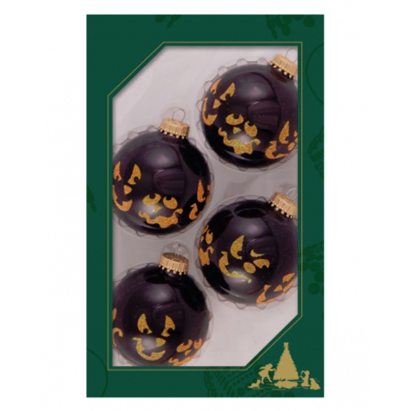 Glitter Scary Faces Halloween Christmas Balls 6,5cm 4 Pieces