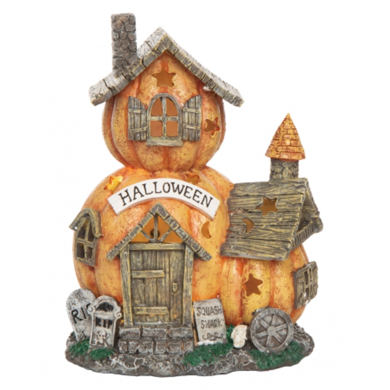 Glowing Haunted Pumpkin House 28cm