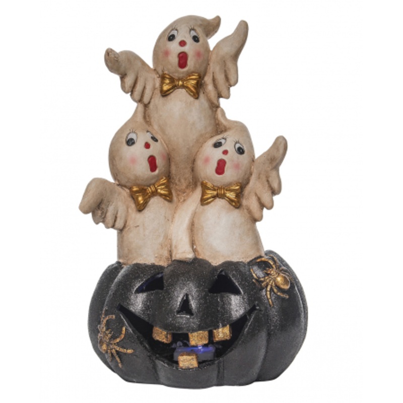 Glowing Pumpkin With Singing Ghost Trio 50cm