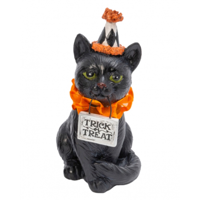 Halloween Clowns Cat With Trick Or Treat Sign 15cm